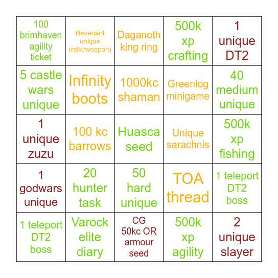 Osrs Bingo Card