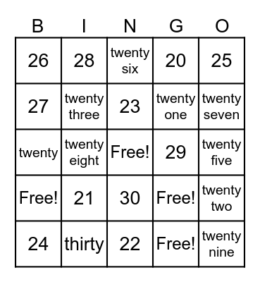 Number Bingo Card