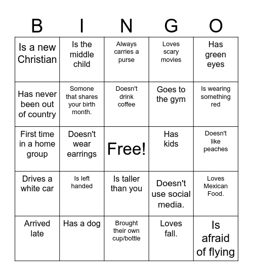 Getting to Know You Bingo Card