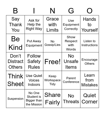HLC Rules Bingo Card