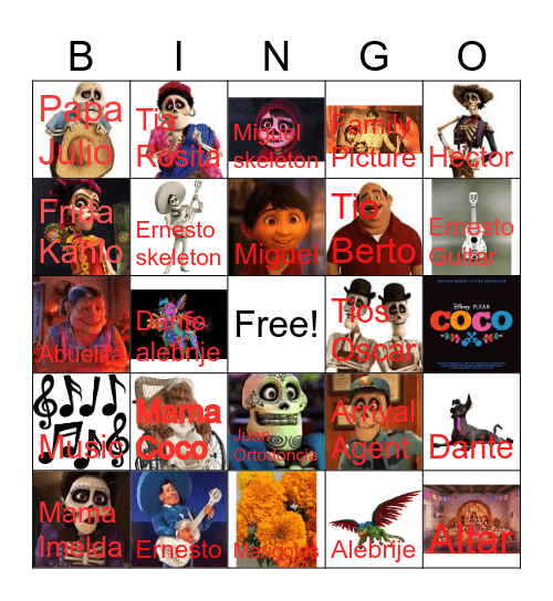 Coco Bingo Card