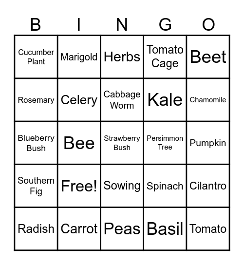 Edible Plant Bingo 1 Bingo Card