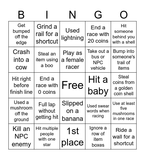 Beerio Kart: Mario Kart World Bingo Card