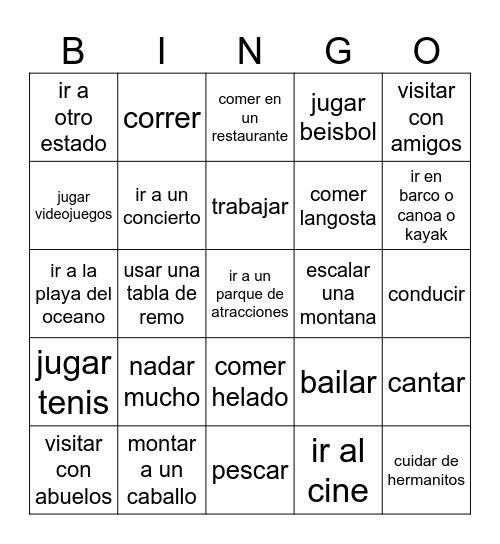Mi Verano!!! Bingo Card
