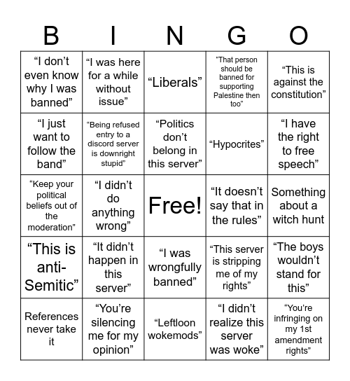 Zionist Ban Appeal Bingo Card
