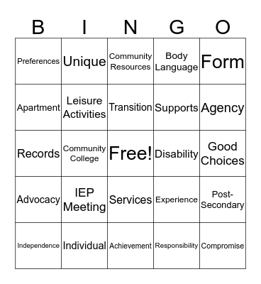 Whose Future Is It? Bingo  Bingo Card