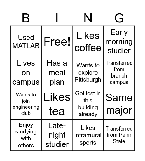 Transfer Seminar Bingo Card