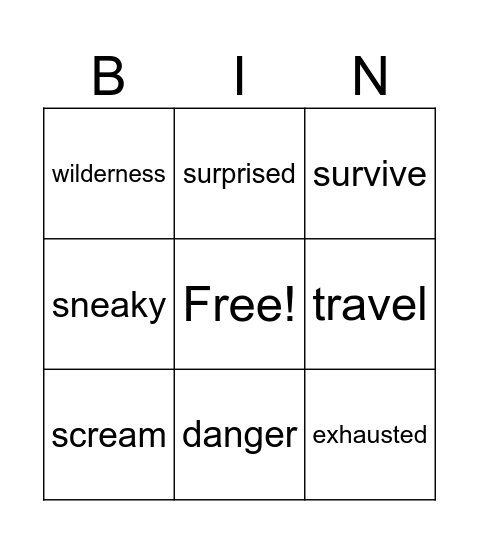 Call of the Wild Vocabulary Bingo Card