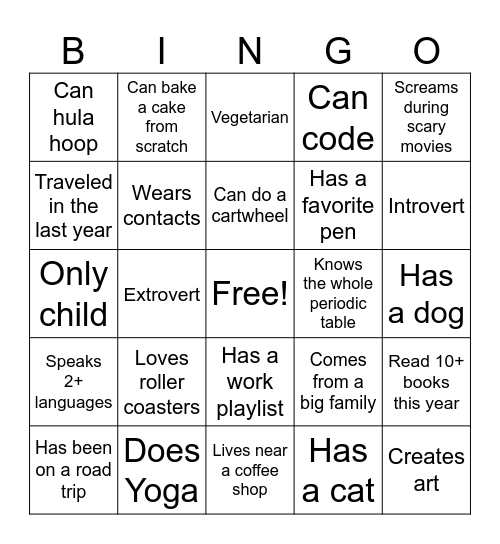 Ice Breaker Bingo Card