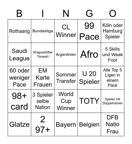 Fifa Bingo Card