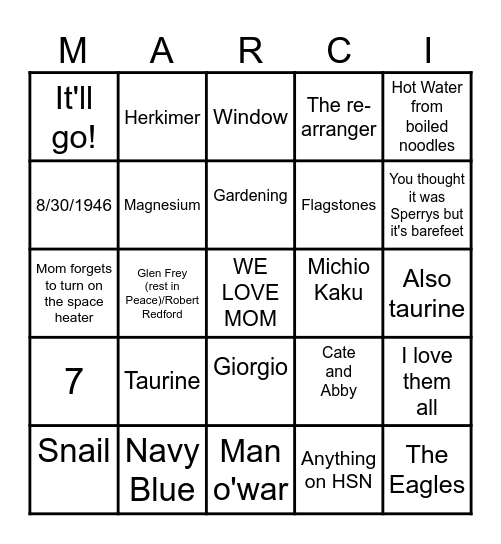 MOM Bingo Card