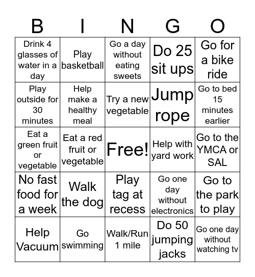 Wellness Bingo Card