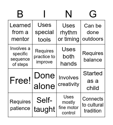 Skills Bingo Card