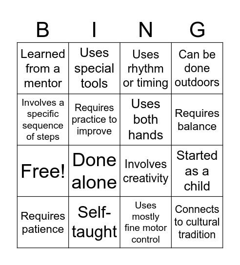 Skills Bingo Card