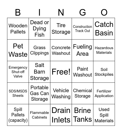 MCM 6: Pollution Prevention & Good Housekeeping Bingo Card