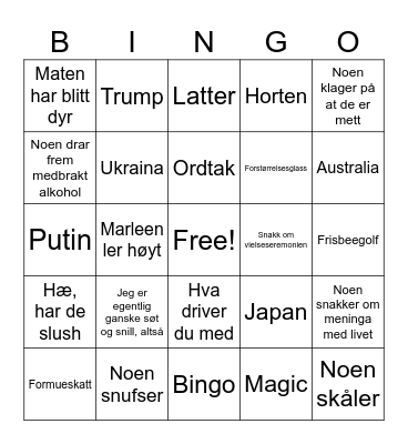 Brølløpsbingo Card