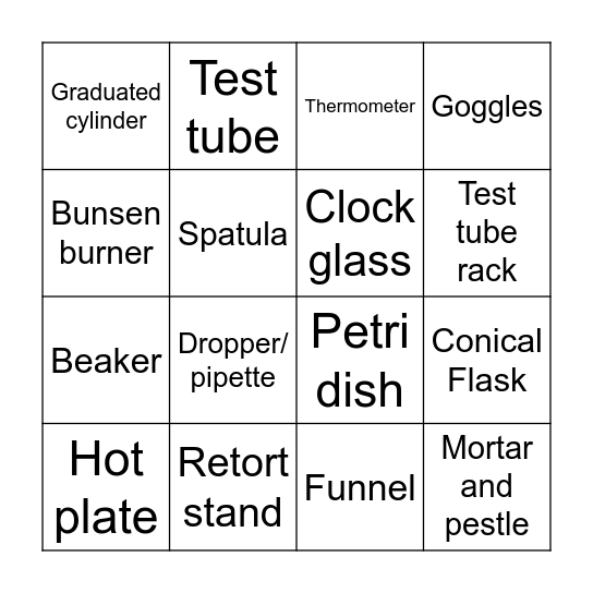 Lab Equipment Bingo Card