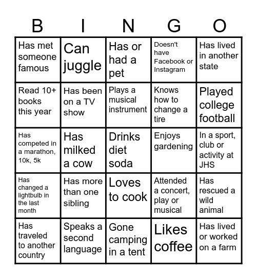 Human Bingo Card