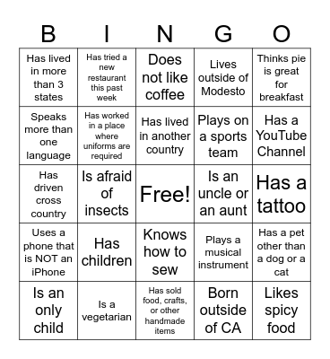 Icebreaker Bingo Card