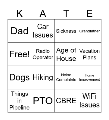 Kate Bingo Card