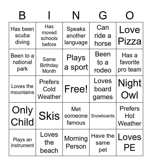 Welcome to PCMS Bingo! Bingo Card