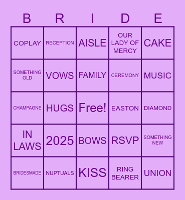 KATE'S TYING THE KNOT Bingo Card
