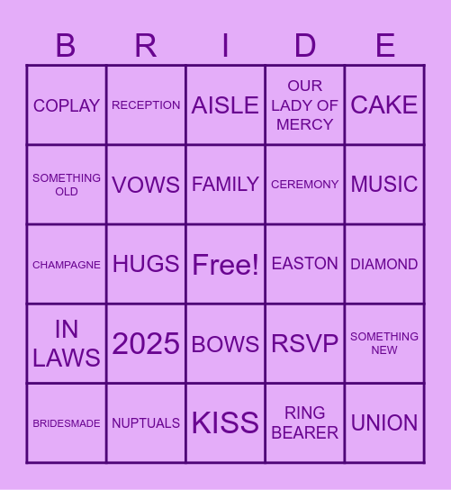 KATE'S TYING THE KNOT Bingo Card