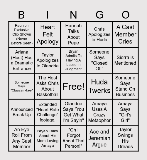 Love Island USA Season 7 BINGO Card