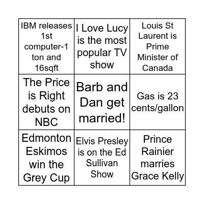 It Happened in 1956! Bingo Card