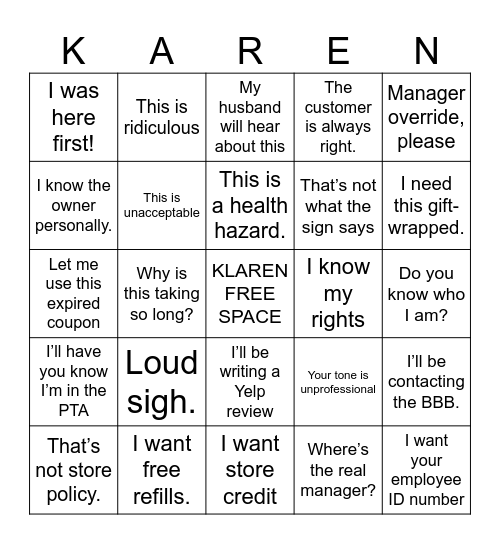 KLAREN SAYS BINGO Card