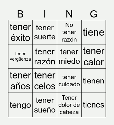 Tener idioms 2 Bingo Card