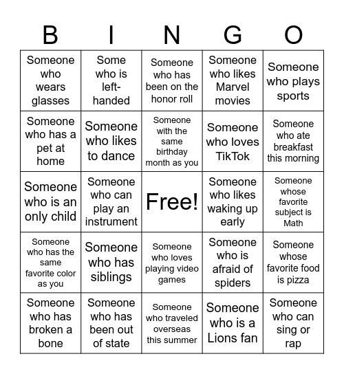 Human Bingo Card