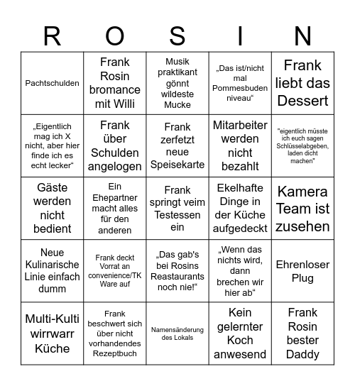 Frank Rosin Bingo Card