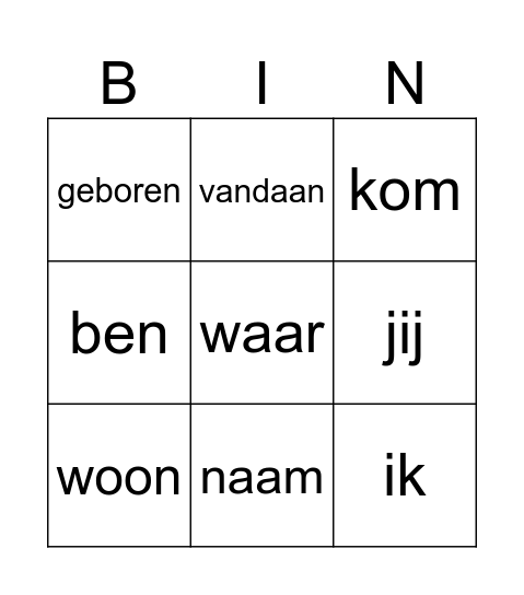 Wie ben jij? Bingo Card