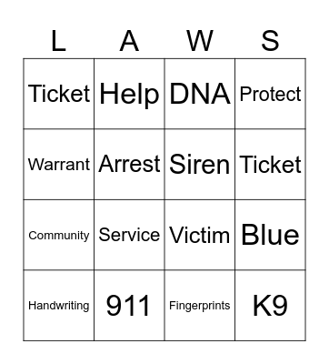 Law Enforcement Bingo Card
