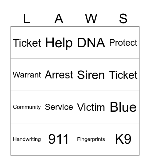 Law Enforcement Bingo Card
