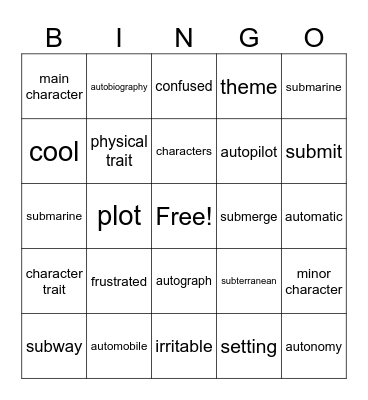 Vocab. Bingo: Out of My Mind, DOL 1 and 2, Bingo Card