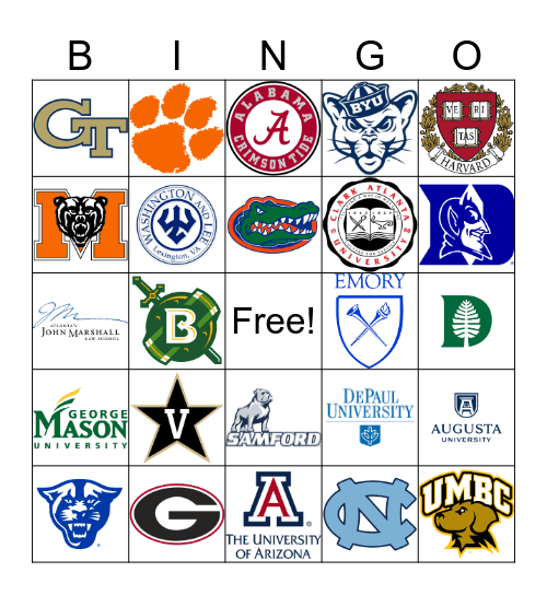 College Logos Bingo Card