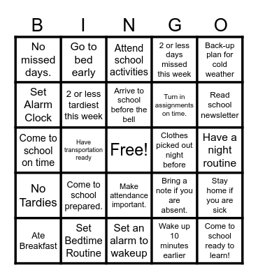 Attendance Bingo Card