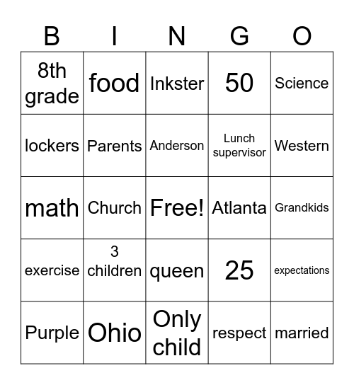 Getting to Know Mrs. Clark Bingo Card