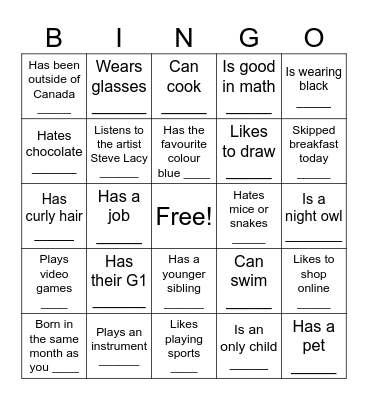 Icebreaker bingo Card