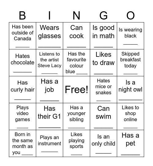 Icebreaker bingo Card