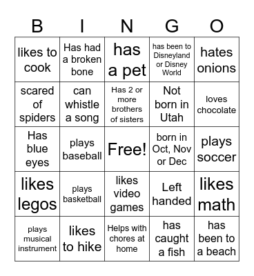 Get To Know You Bingo Card