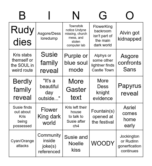 deltarune chapter 5 Bingo Card