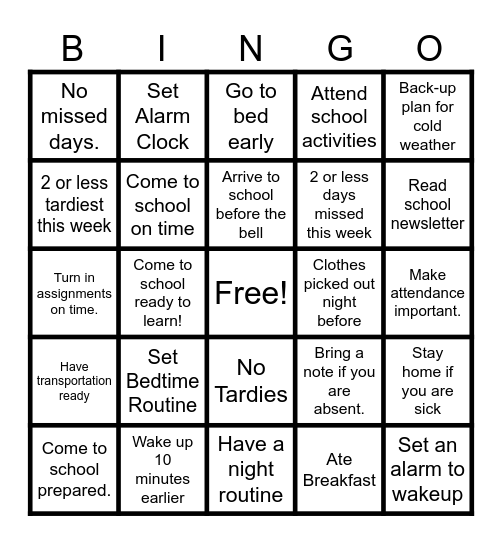 Attendance Bingo Card