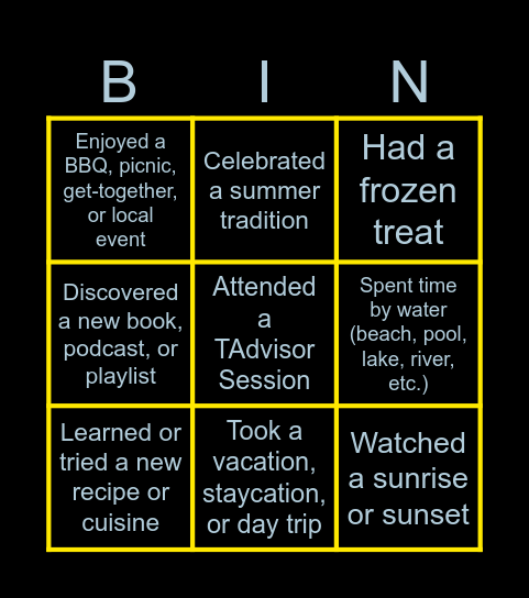 Summer Bingo Card