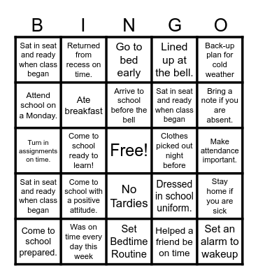 Attendance Bingo Card