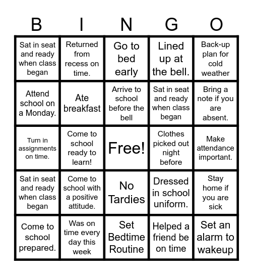 Attendance Bingo Card