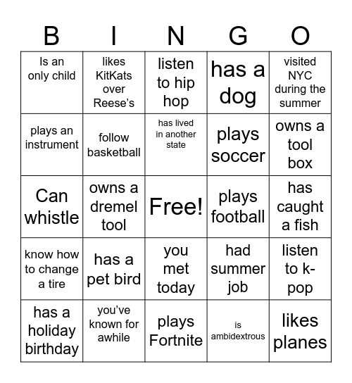 FIND A CLASSMATE WHO… Bingo Card