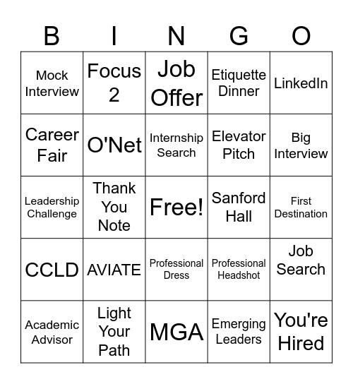 Career Ready Bingo Card
